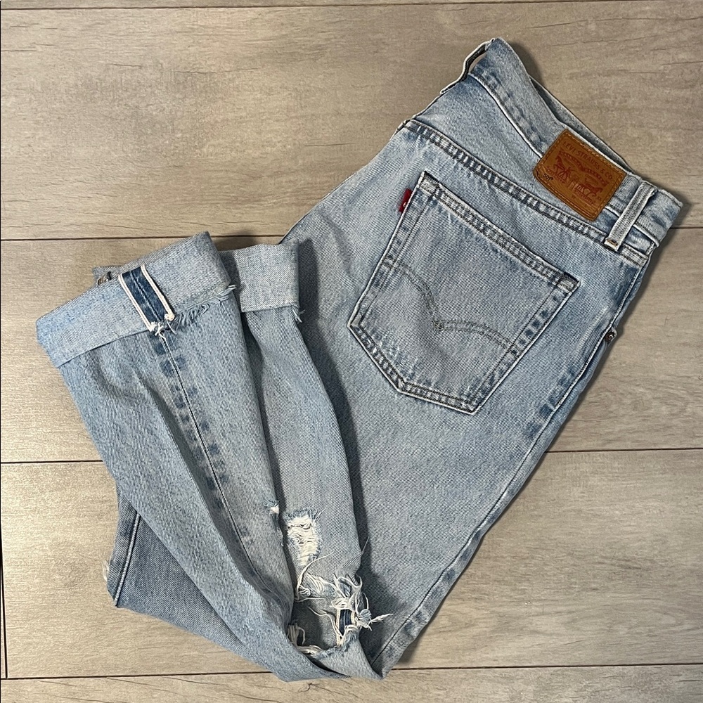 Levi's 501 Premium Redline Selvedge Rare Blank Tab Distressed Jeans, Size 30/28
